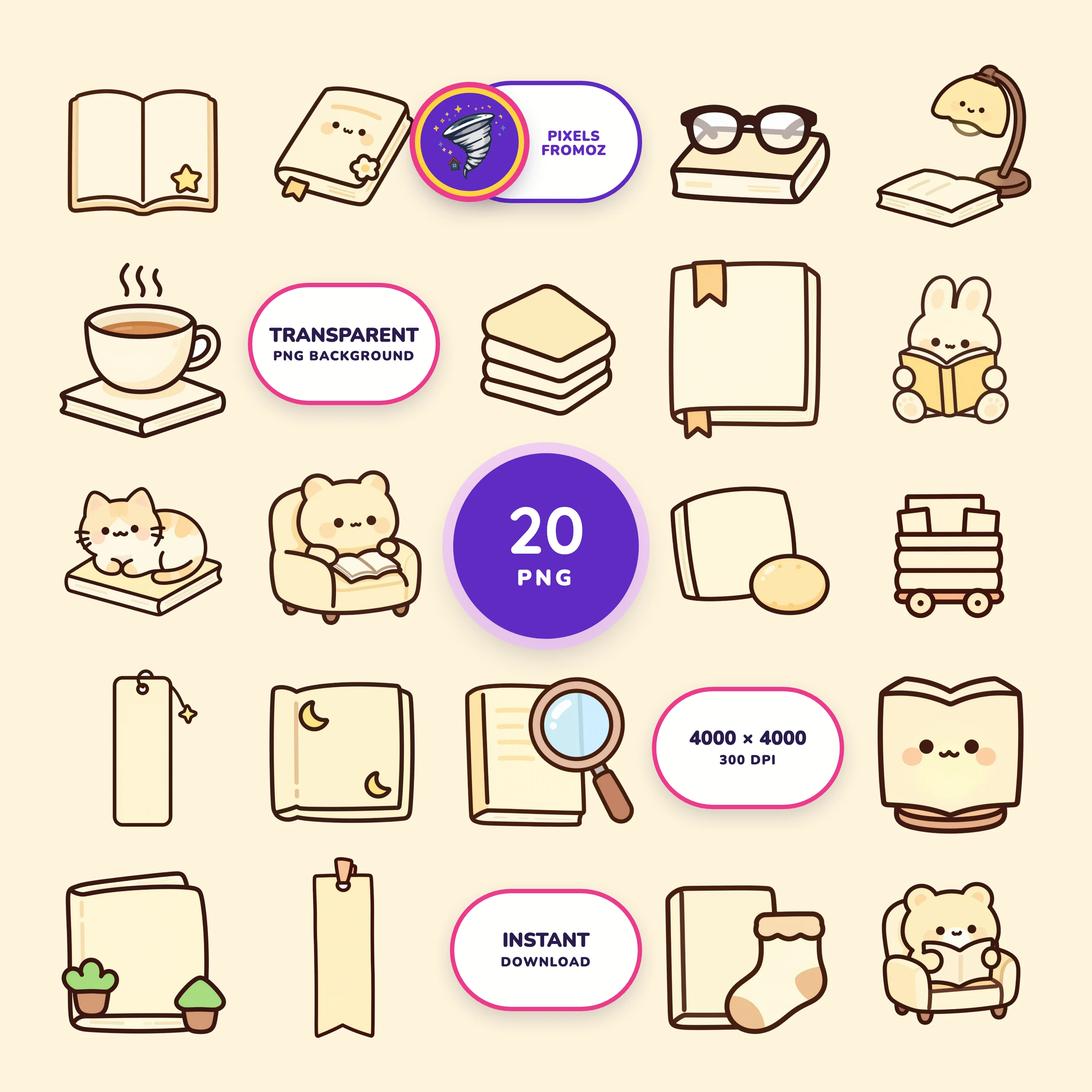 Book Lover Reading Stickers PNG clip art collection
