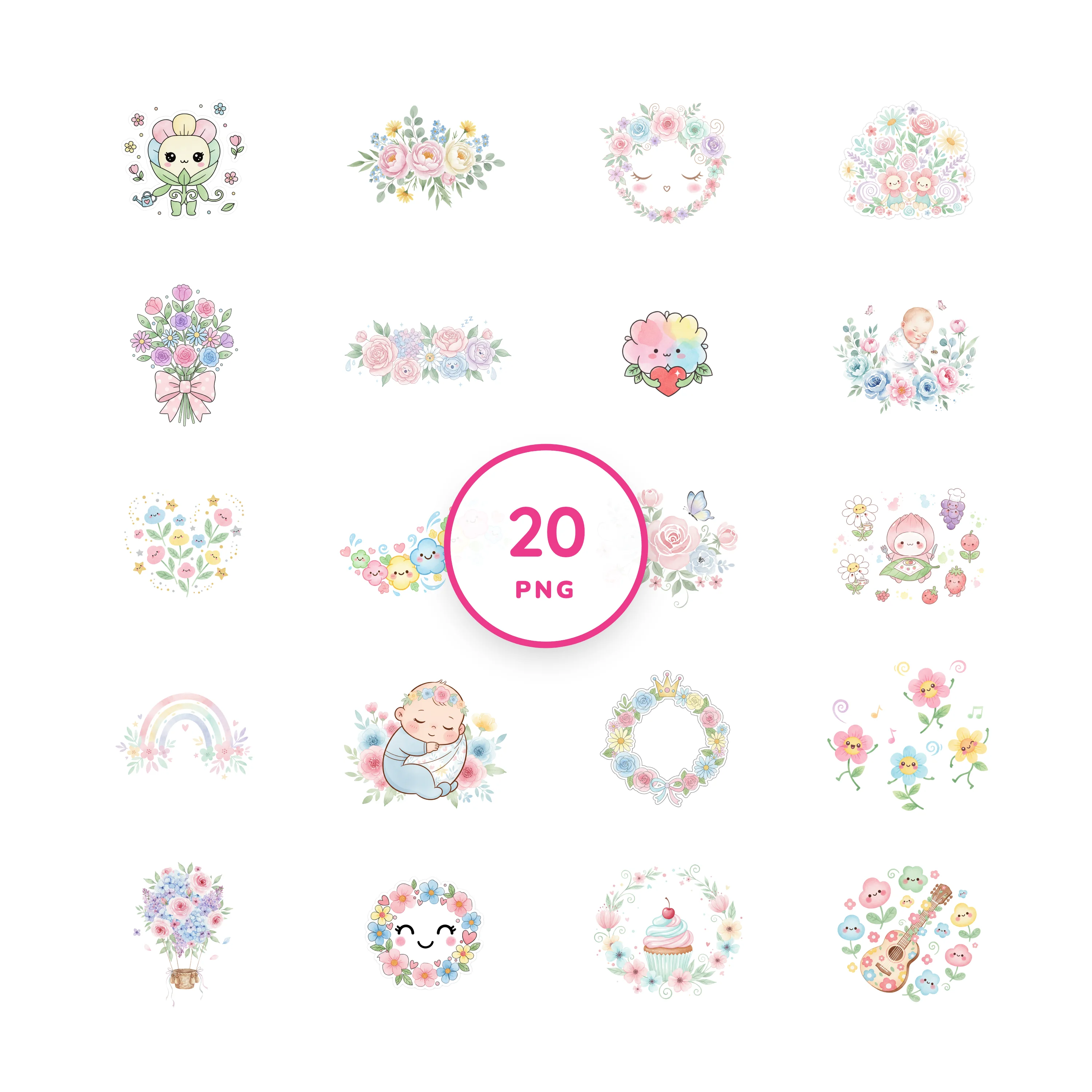 Watercolor Florals PNG clip art collection