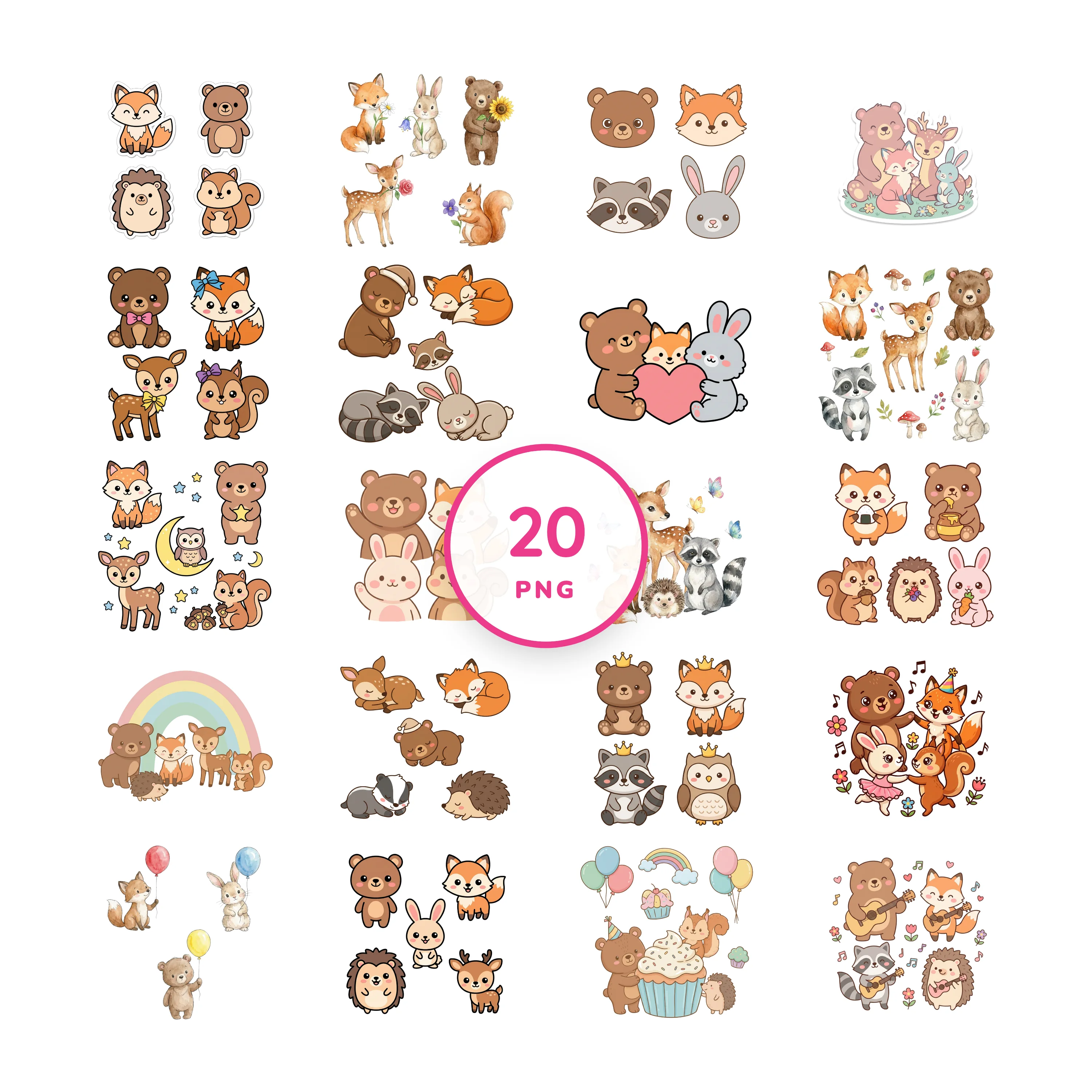 Woodland animals clip art collection